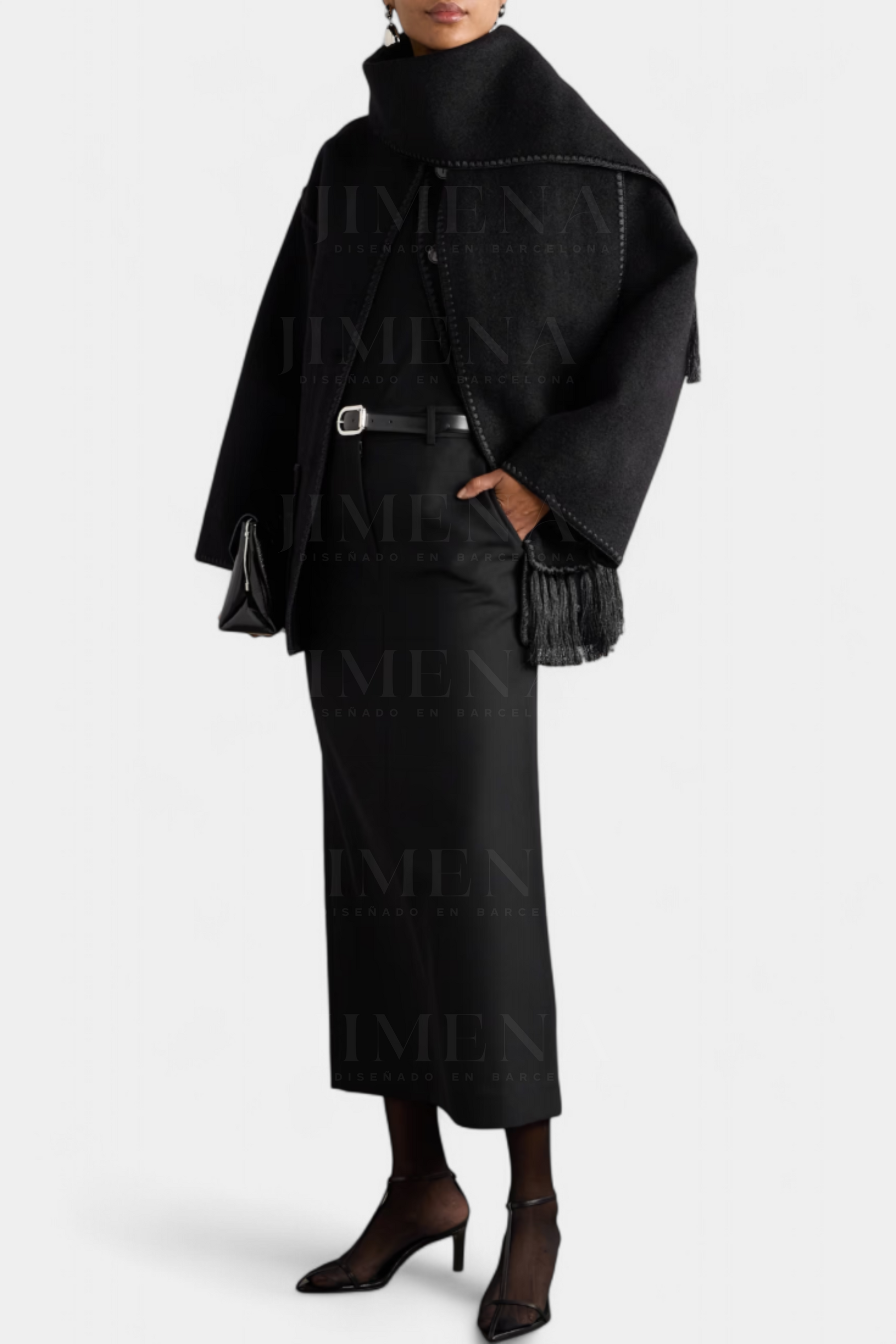 Pauline Coat with Integrated Scarf and Fluid Silhouette