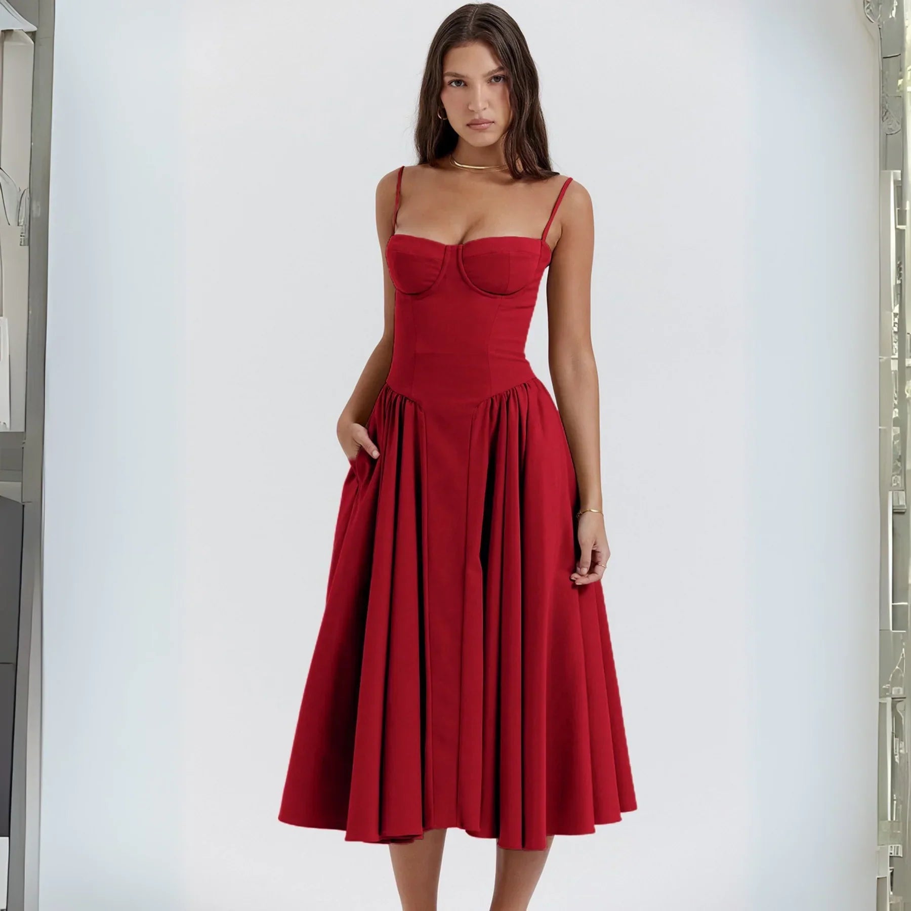 TRENTA™ - Chic Spaghetti Strap Bodycon Midi Dress