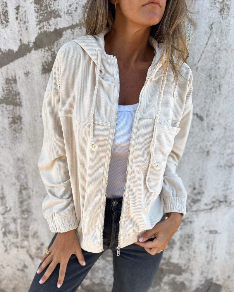 Dana™ - Hooded Corduroy Jacket With Zip