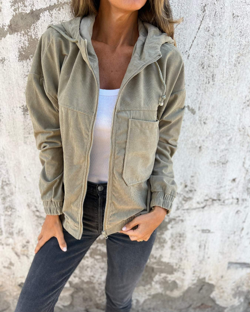 Dana™ - Hooded Corduroy Jacket With Zip