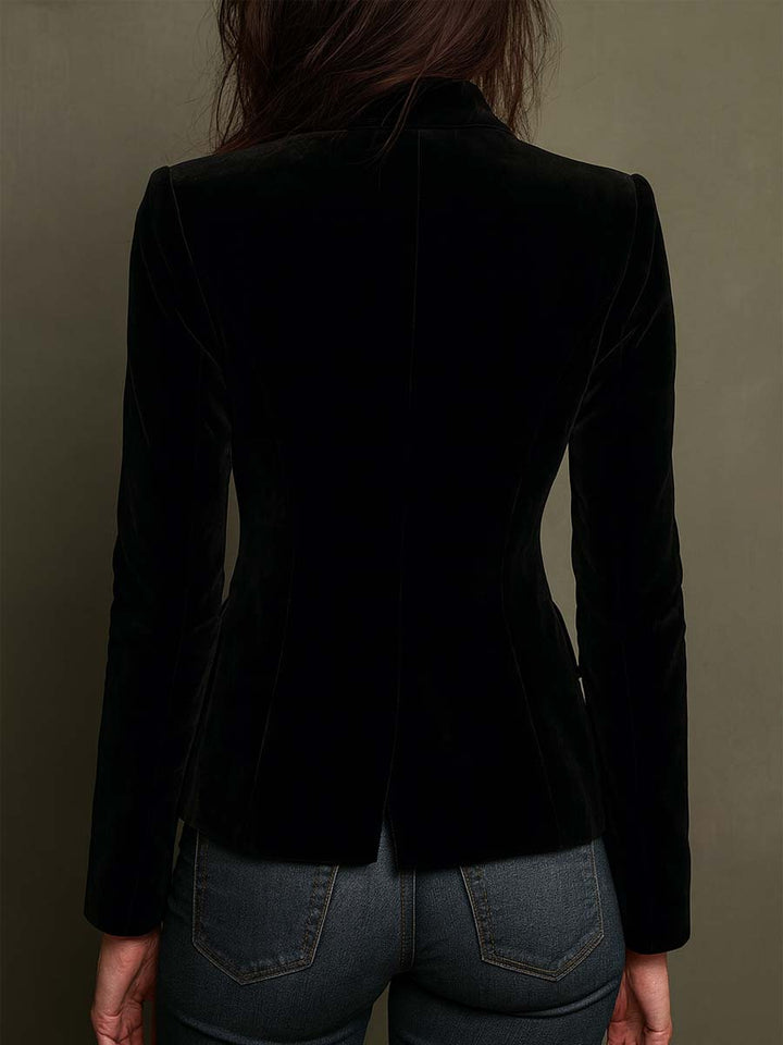 Velvet Blazer With Colorful Floral Embroidery