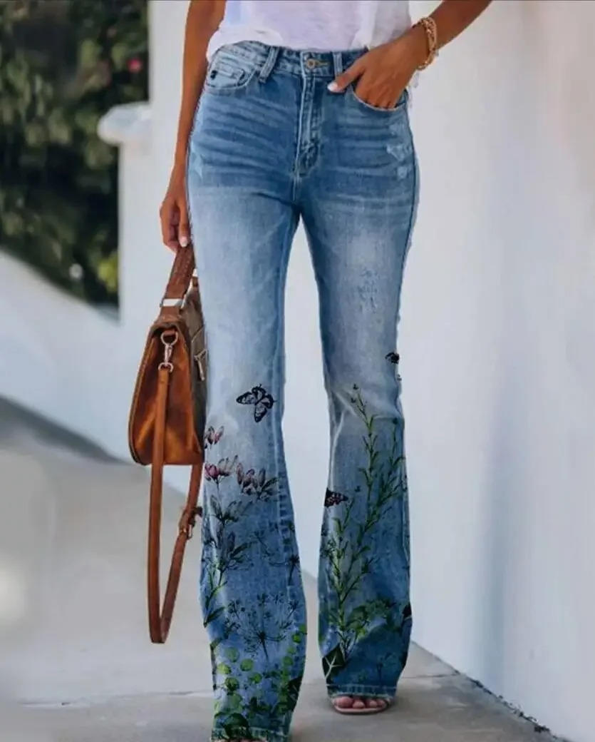 Meadow | Women's Floral Print High Waist Flare Jeans