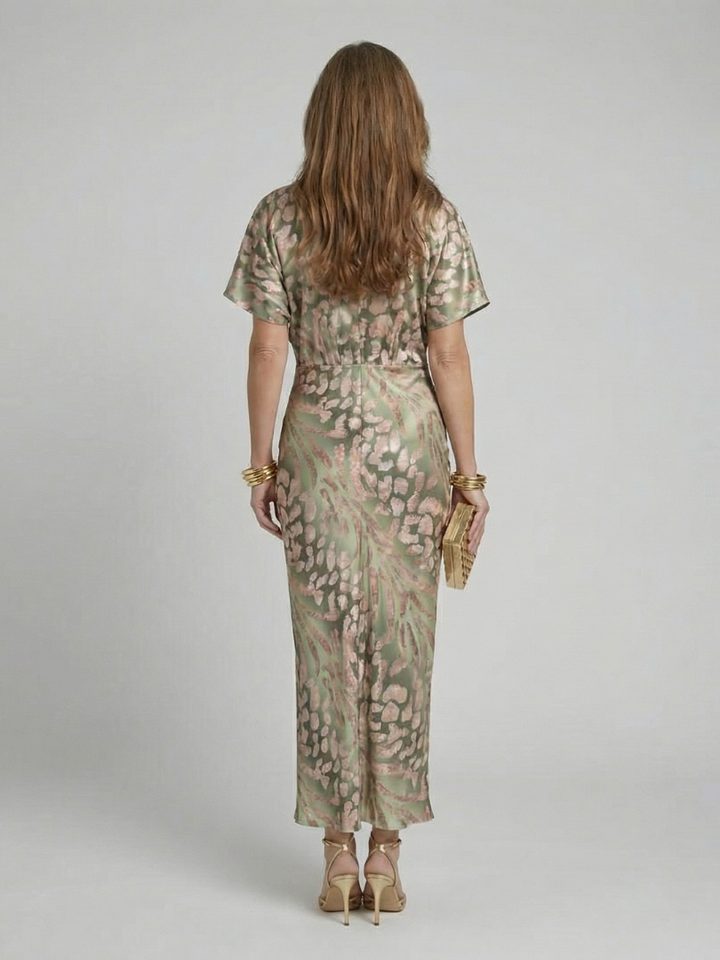 VIVETTE | ABSTRACT PRINT TWIST WAIST MIDI DRESS