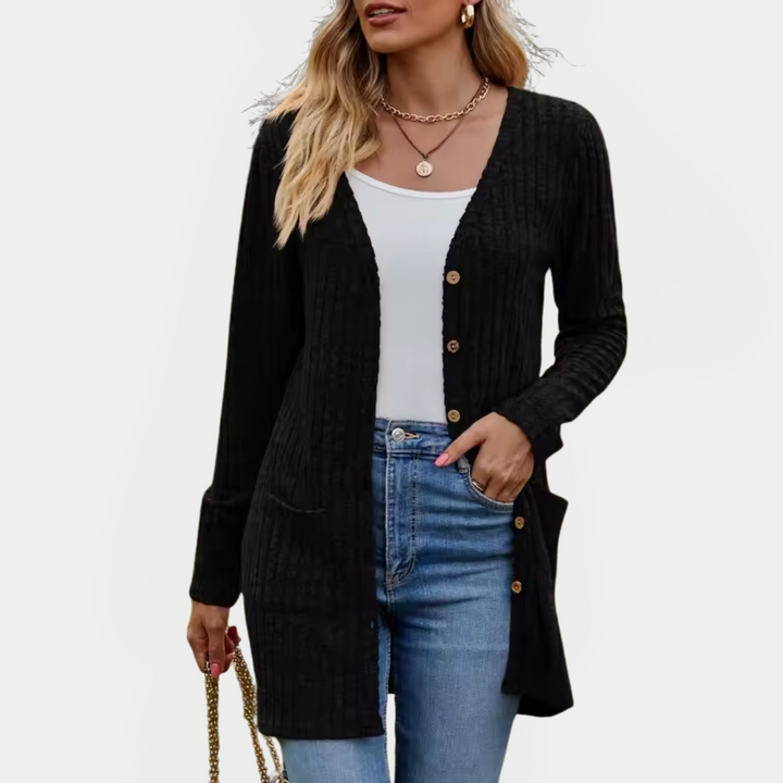 Jemima - Ribbed Knit Button-Up Longline Cardigan