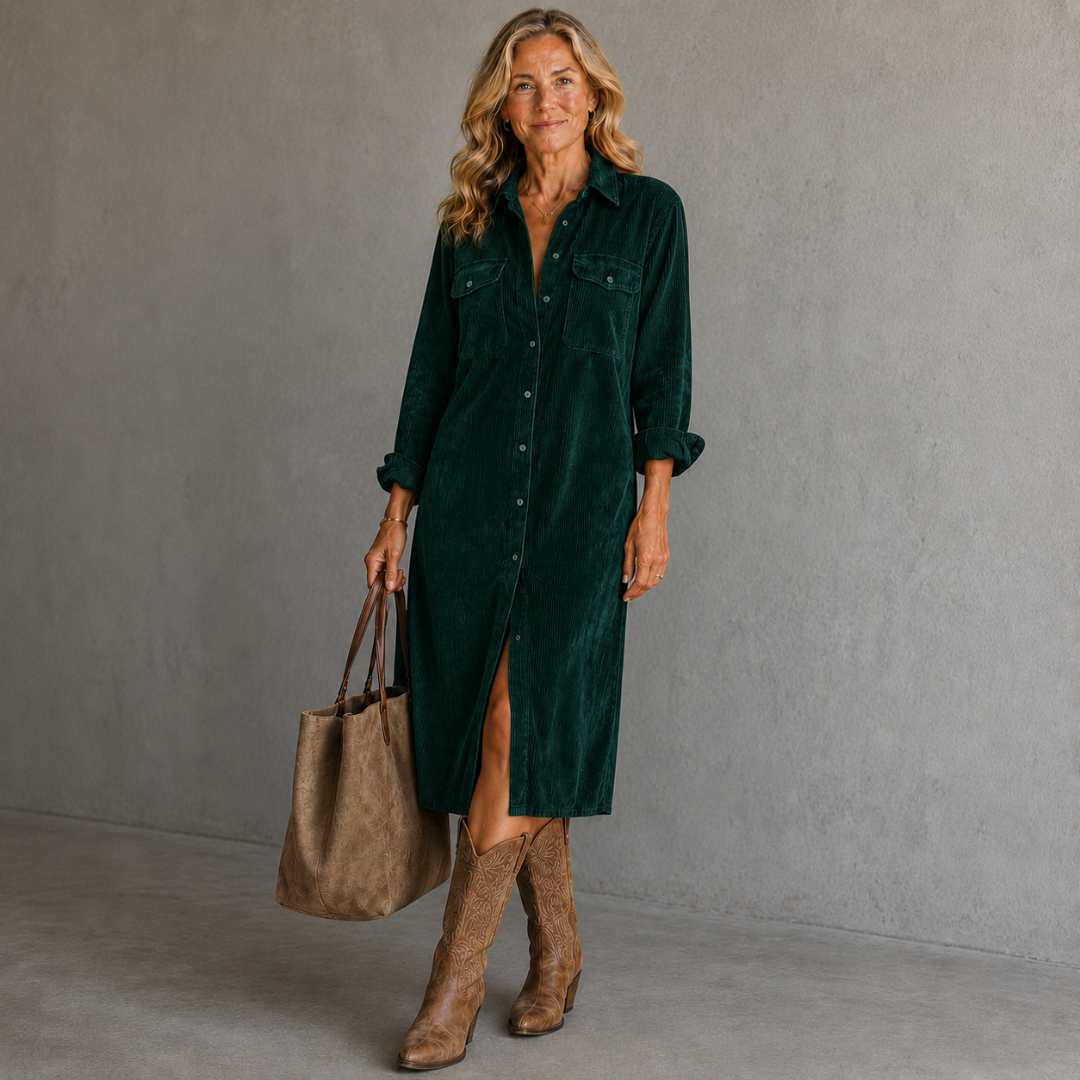 Stevie™ - Corduroy Shirt Midi Dress