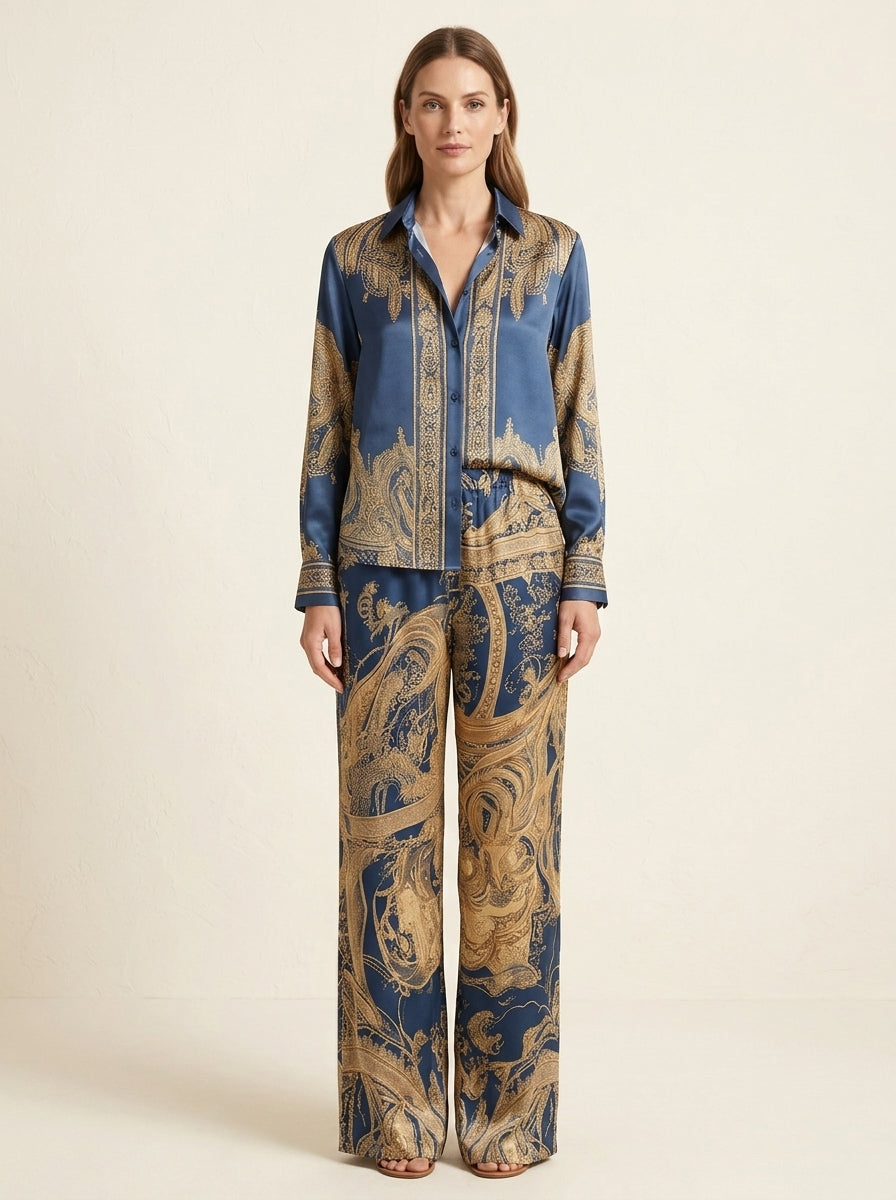 Baroque Print Oversized Wide-Leg Two-Piece Set