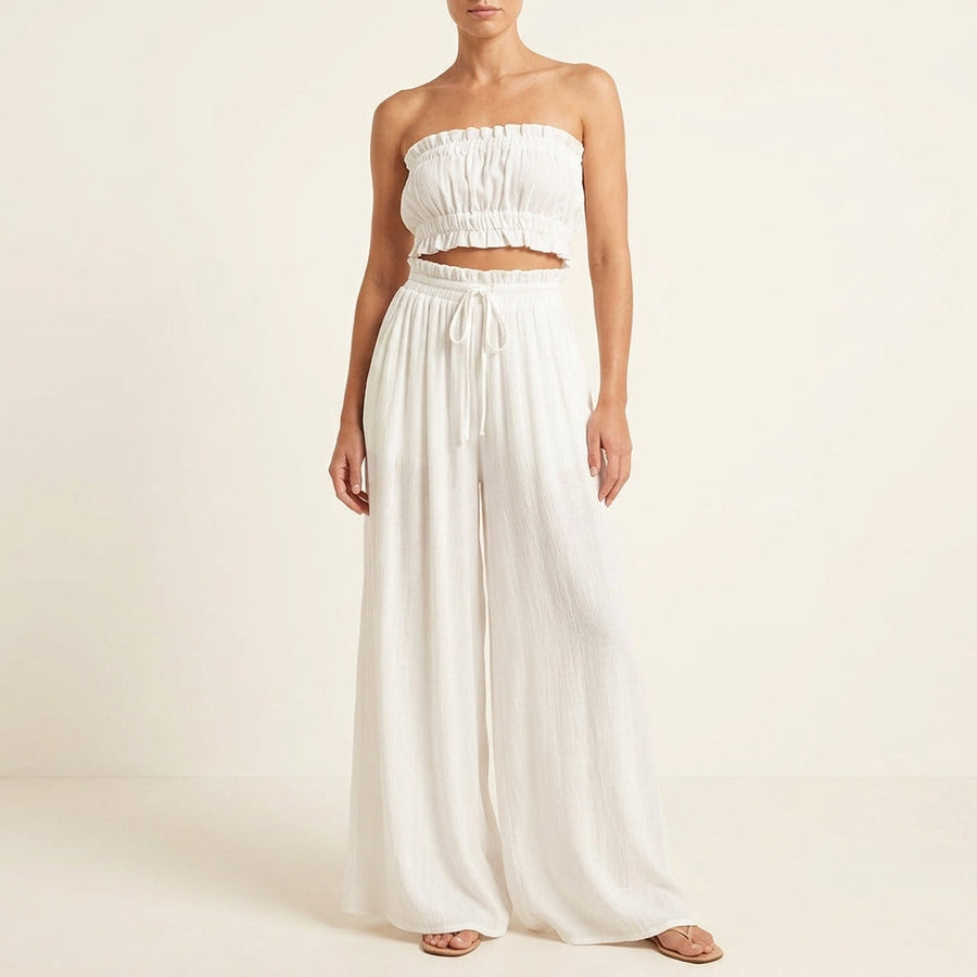 Terra | Women's High Waist Wide Leg Pants Smocked Drawstring