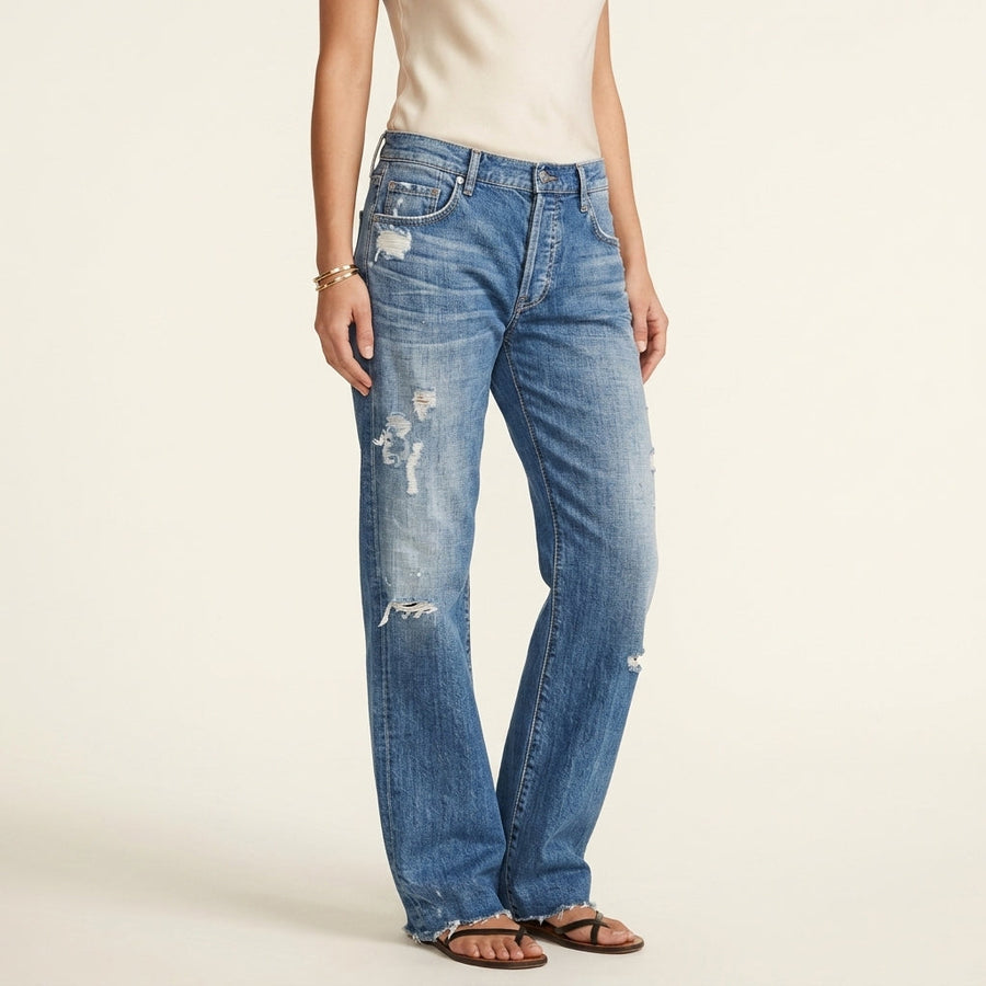 Sadie | Women's Low Rise Distressed Straight Leg Jeans