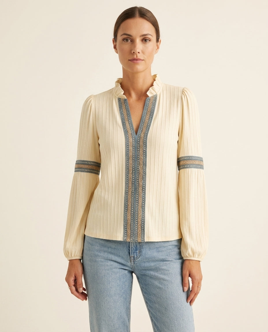 Monica | Vintage V-Neck Blouse
