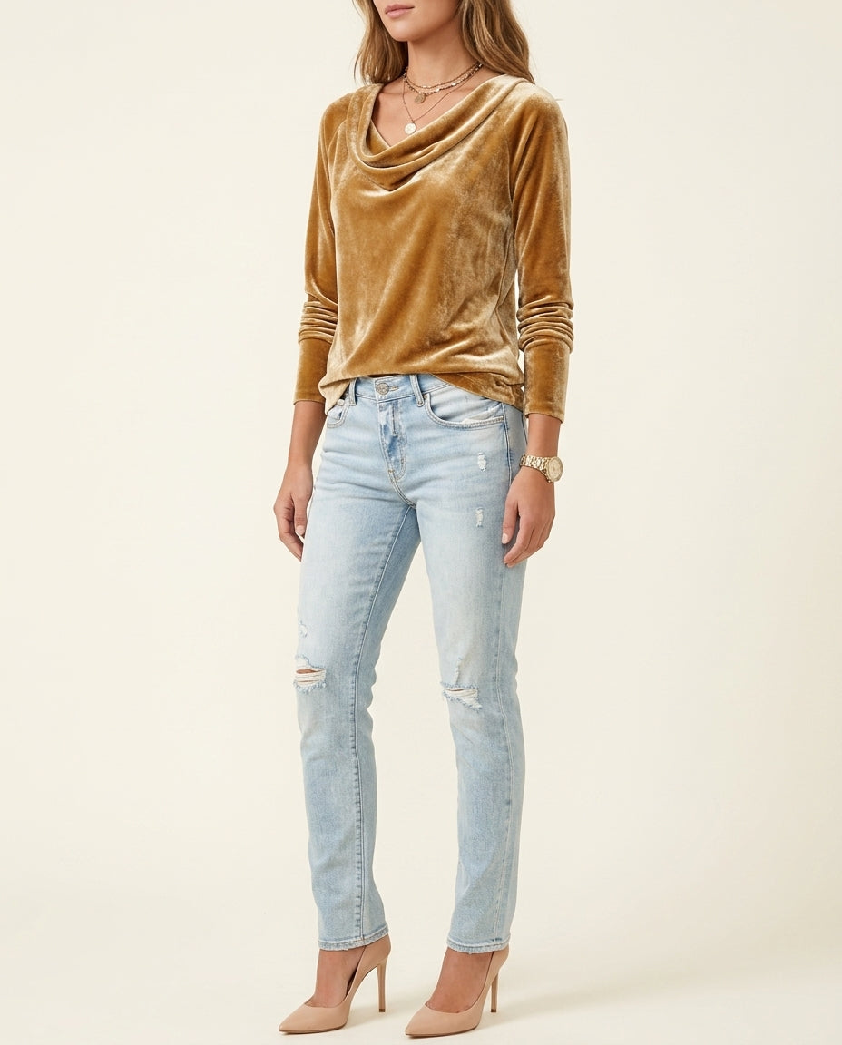 Taylor | Luxurious Velvet Drape-Neck Top