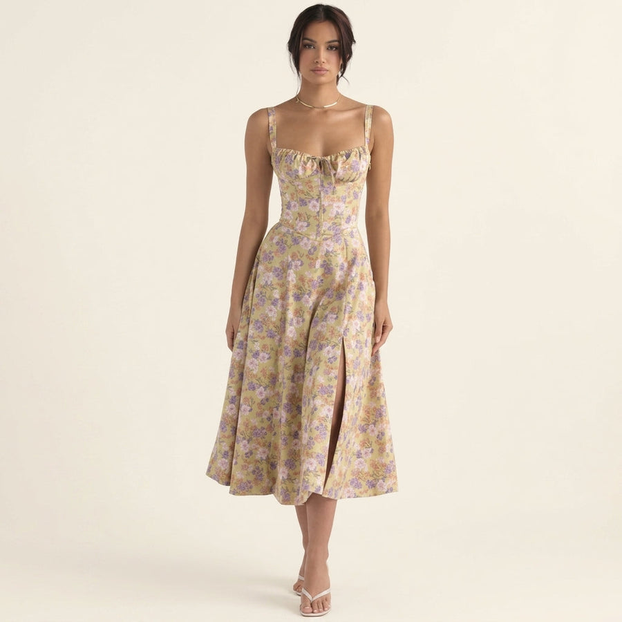 OPRAH™ - Casual Lace-Up Square Neck Midi Dress