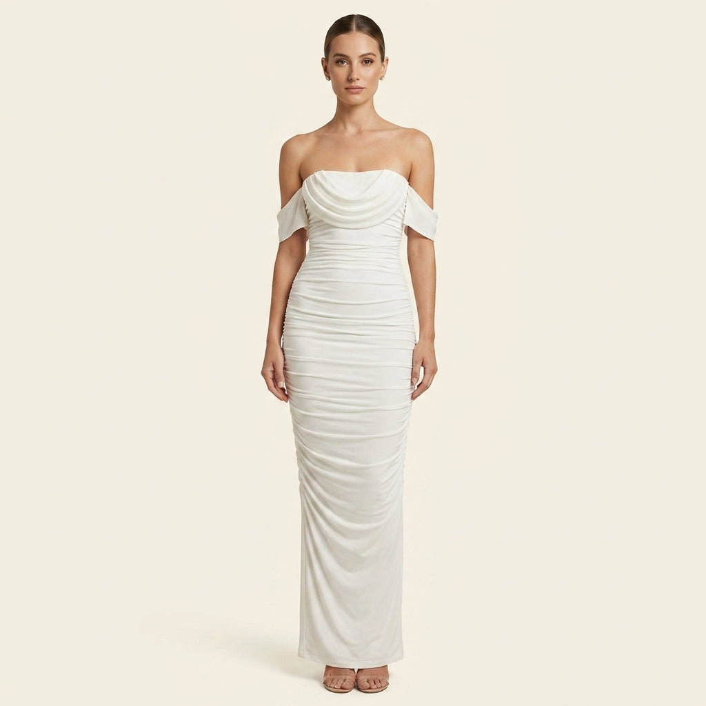 KLITI™ - Elegant Off-Shoulder Ruched Bodycon Midi Party Dress