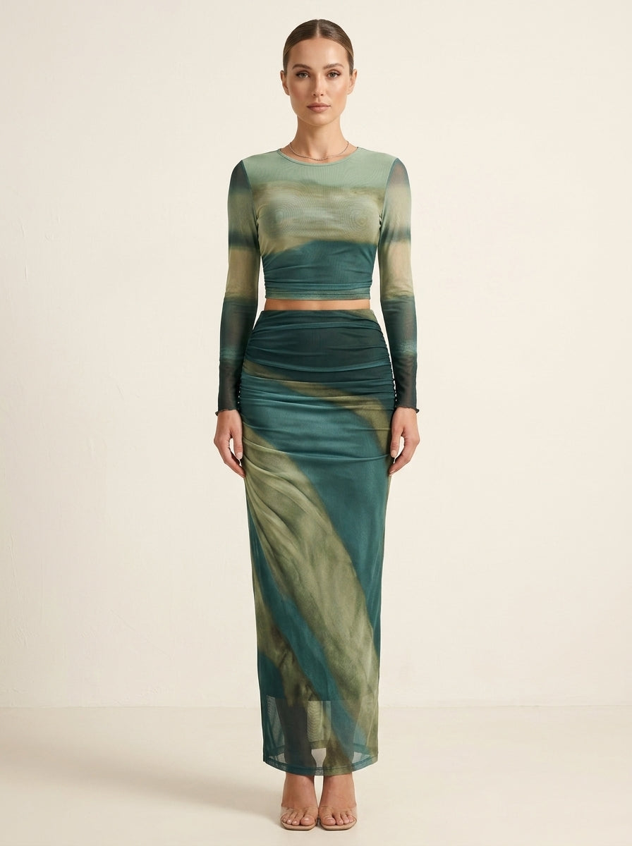 TORINA™ - Comfy Printed Long Sleeve Round Neck Bodycon Maxi Dress