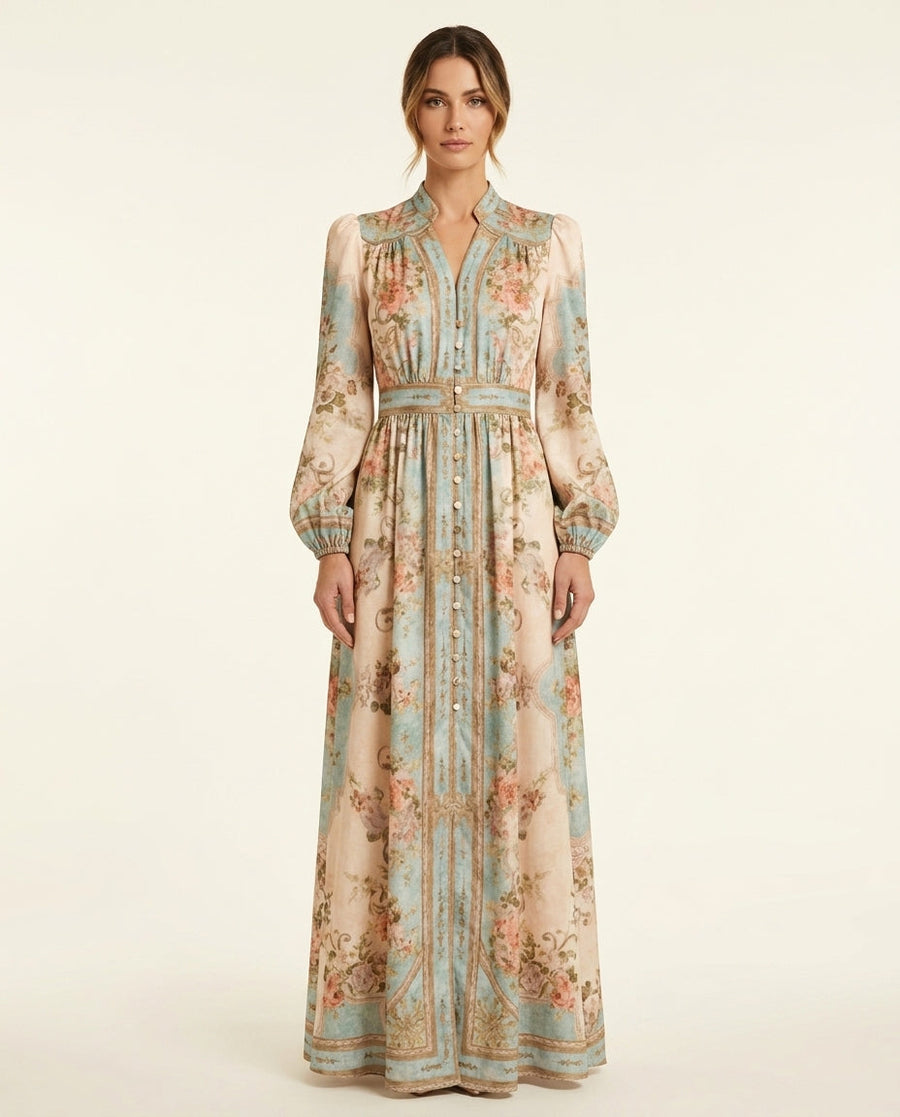 MAISYN™ – Graceful Floral Buttoned Long Dress