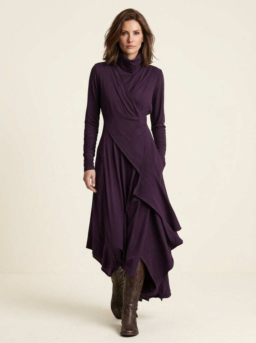 Arielle™ Vintage Asymmetrical Turtleneck Dress