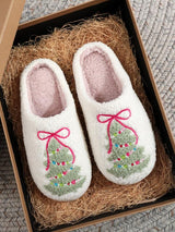 HOLLY™ - Christmas Bowknot Embroidered Plush Slippers with Tree Design