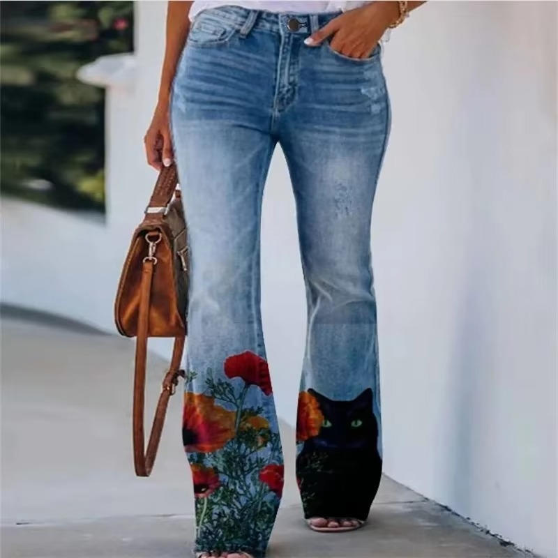 Meadow | Women's Floral Print High Waist Flare Jeans