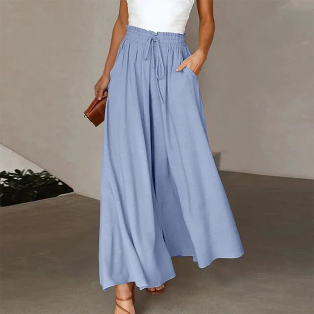 Terra | Women's High Waist Wide Leg Pants Smocked Drawstring