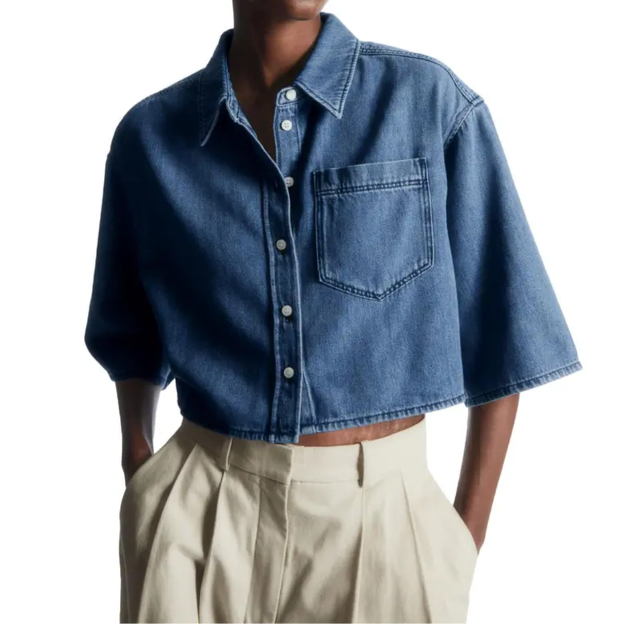 JOVETTE™ – Cropped Button-Down Denim Shirt Jacket