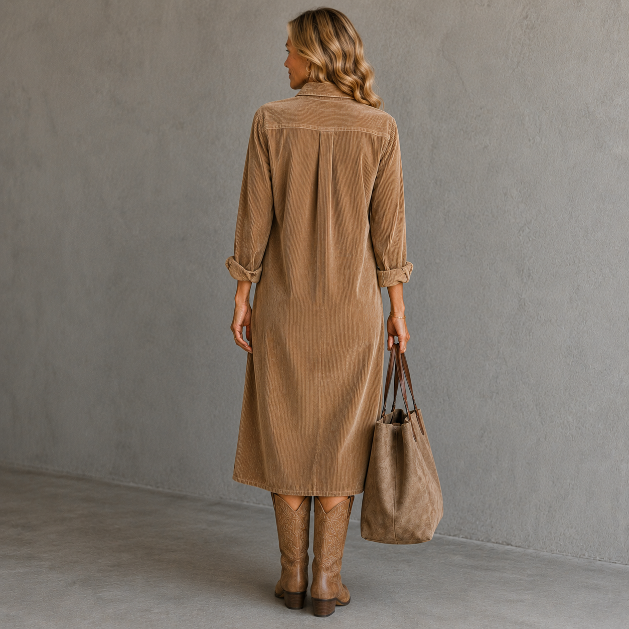 Stevie™ - Corduroy Shirt Midi Dress