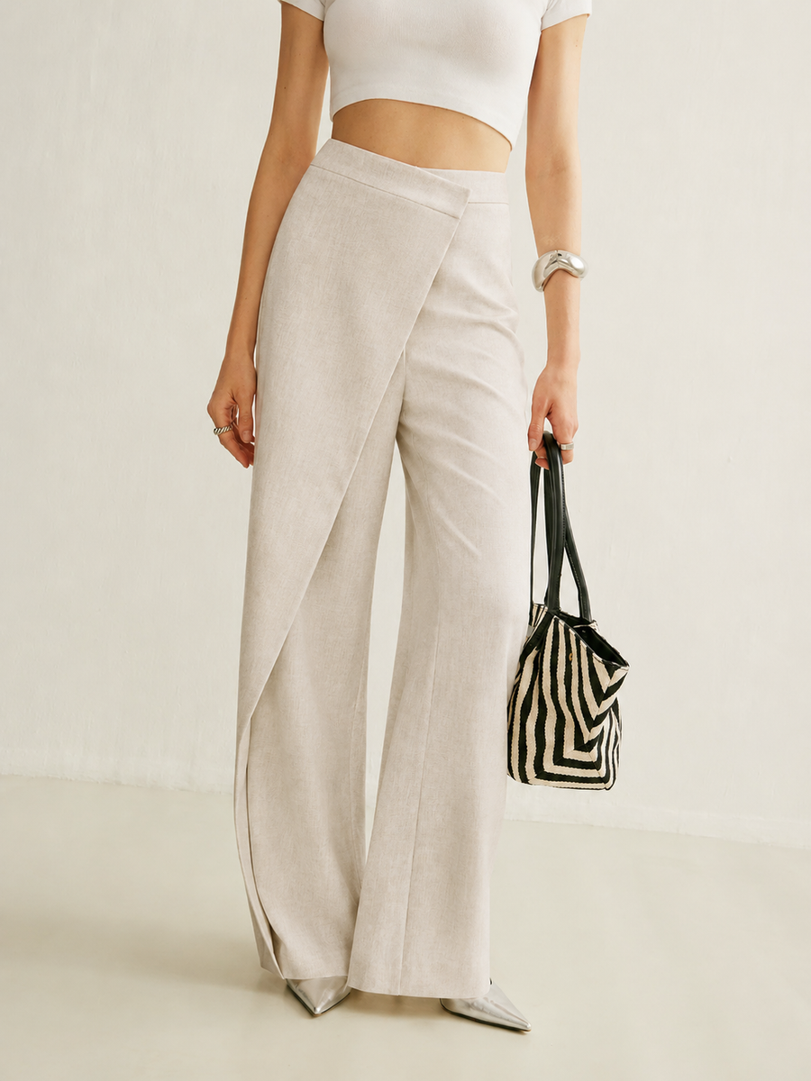 Luna | Women's High Waist Wide Leg Trousers Asymmetric Wrap Pants