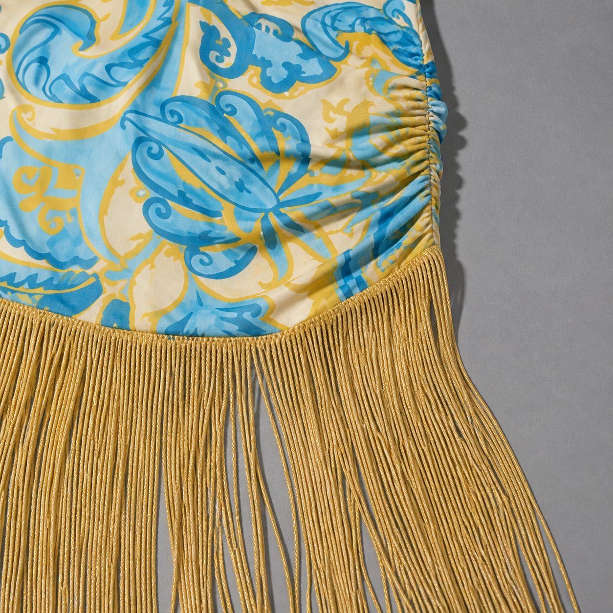 Retro Print Round Neck Fringe Hem Sleeveless Maxi Dress