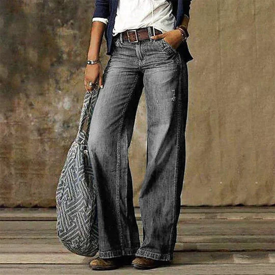 River | Women's High Waist Wide Leg Jeans Retro Flare Denim