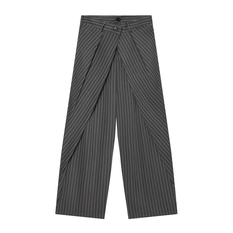 Striped Double Waistband Wide Leg Pants