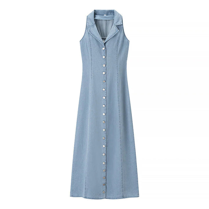 INOCENCIA™ – Classic Buttoned Down Deep V-Neck Maxi Dress