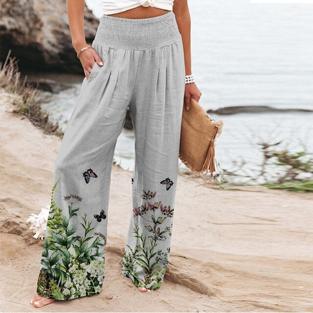 Garlie | Women's Floral Wide Leg Pants High Waist Casual Summer