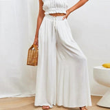 Terra | Women's High Waist Wide Leg Pants Smocked Drawstring