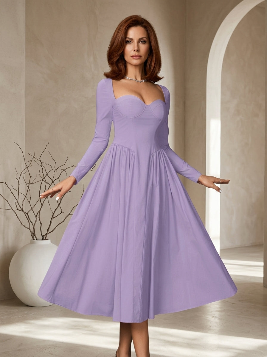 AKILA™ - Elegant Heart Neckline Long Sleeve A-Line Maxi Dress
