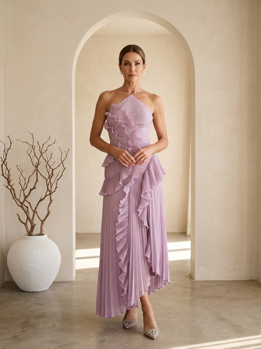 QUINTESSA™ - Elegant Halter Neck Lotus Summer Maxi Dress