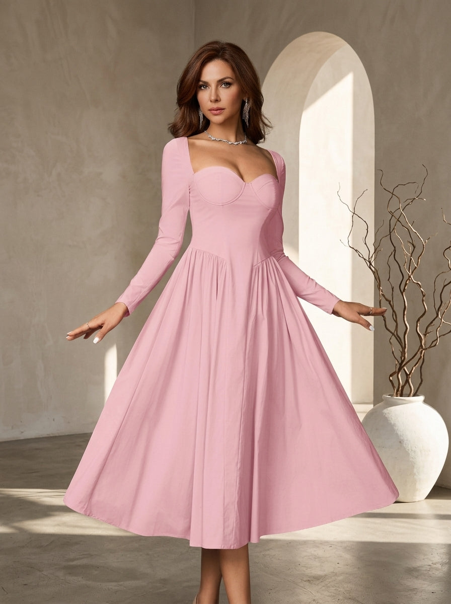 AKILA™ - Elegant Heart Neckline Long Sleeve A-Line Maxi Dress