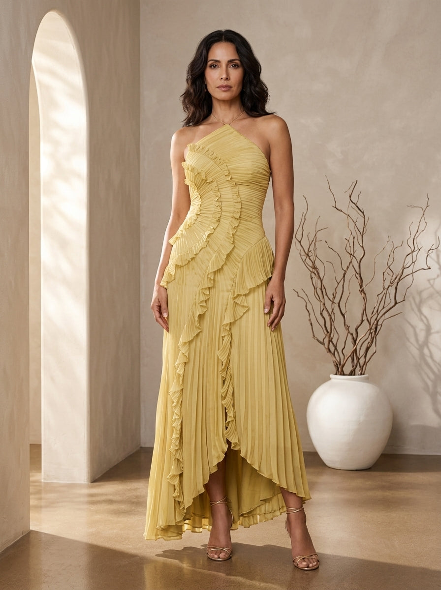 QUINTESSA™ - Elegant Halter Neck Lotus Summer Maxi Dress