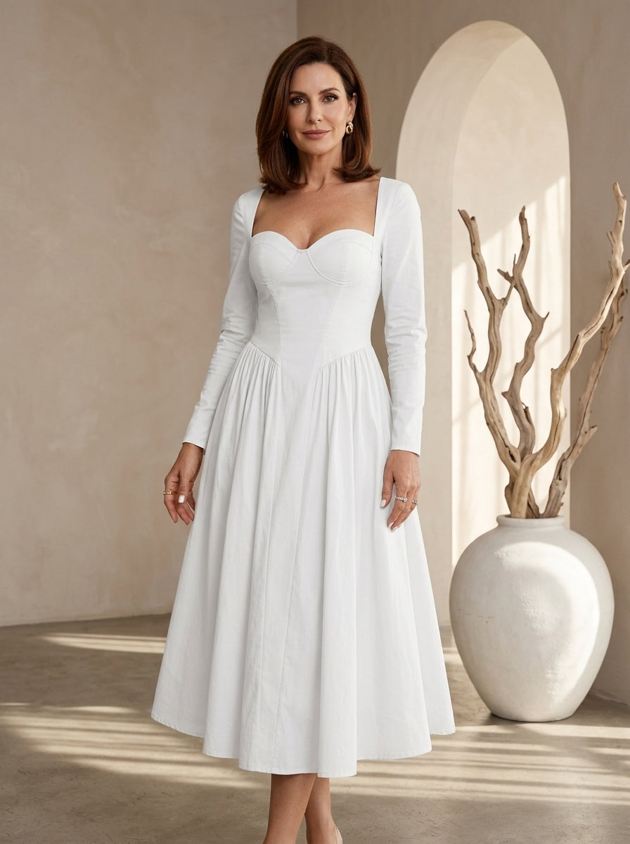 AKILA™ - Elegant Heart Neckline Long Sleeve A-Line Maxi Dress