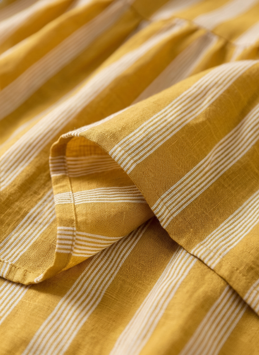 Women's Vintage Casual Linen Blend Vertical Stripes Mandarin Collar, and Lantern Sleeves Loose Blouse