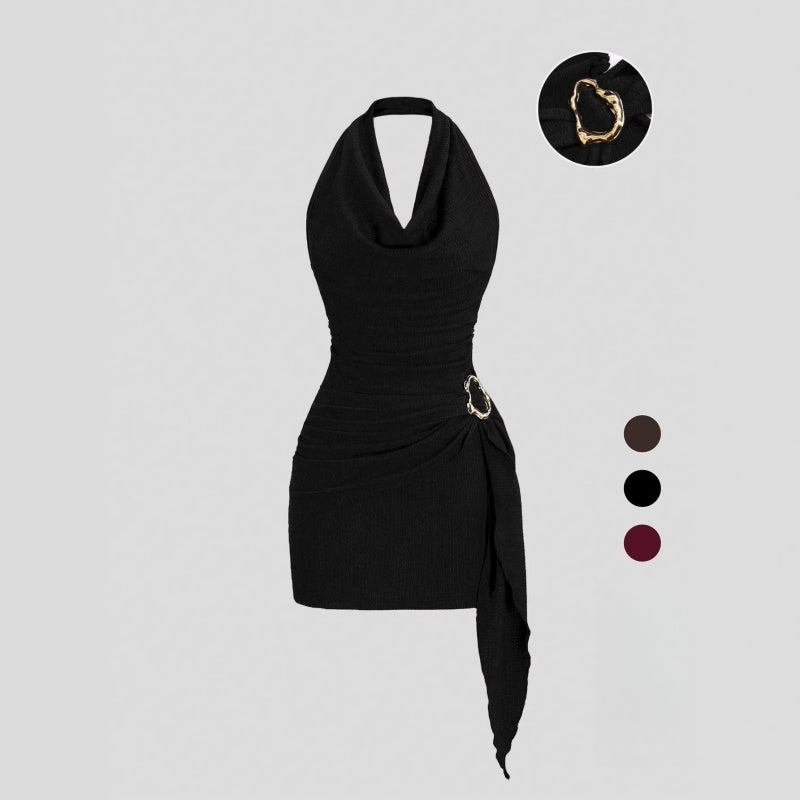 V Neck Backless Halter Mini Dress