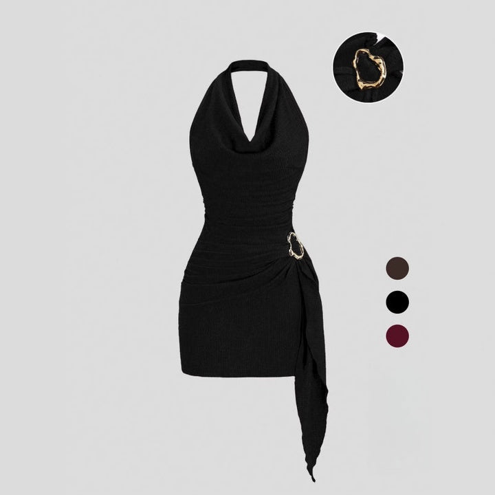 V Neck Backless Halter Mini Dress