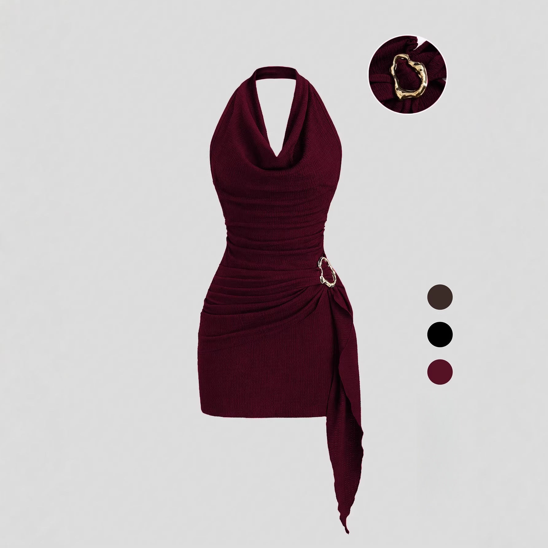 V Neck Backless Halter Mini Dress