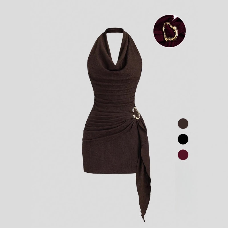 V Neck Backless Halter Mini Dress