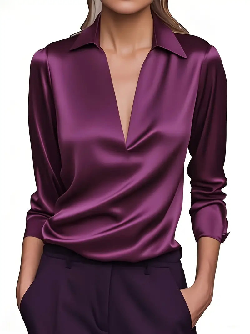 Eva | Premium V-Neck Satin Blouse