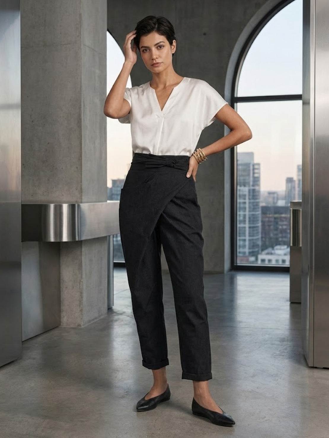 Atlas | Women's High Waist Wrap Front Cropped Tapered Pants
