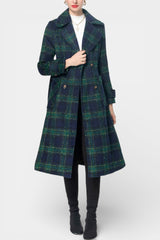 Lara Long Crossed Coat in Blue-Green