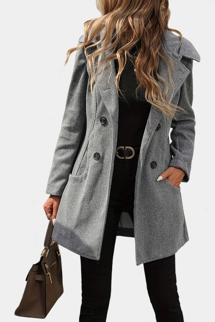 Lada Hooded Double-Breasted Coat with Long Sleeves