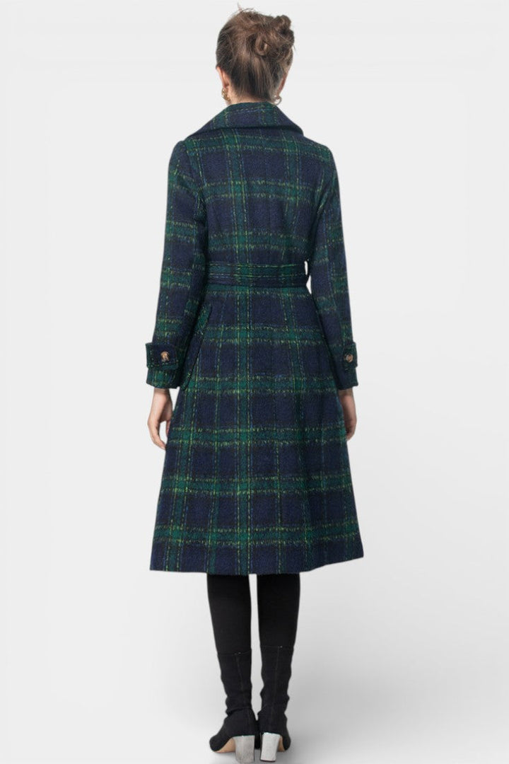 Lara Long Crossed Coat in Blue-Green