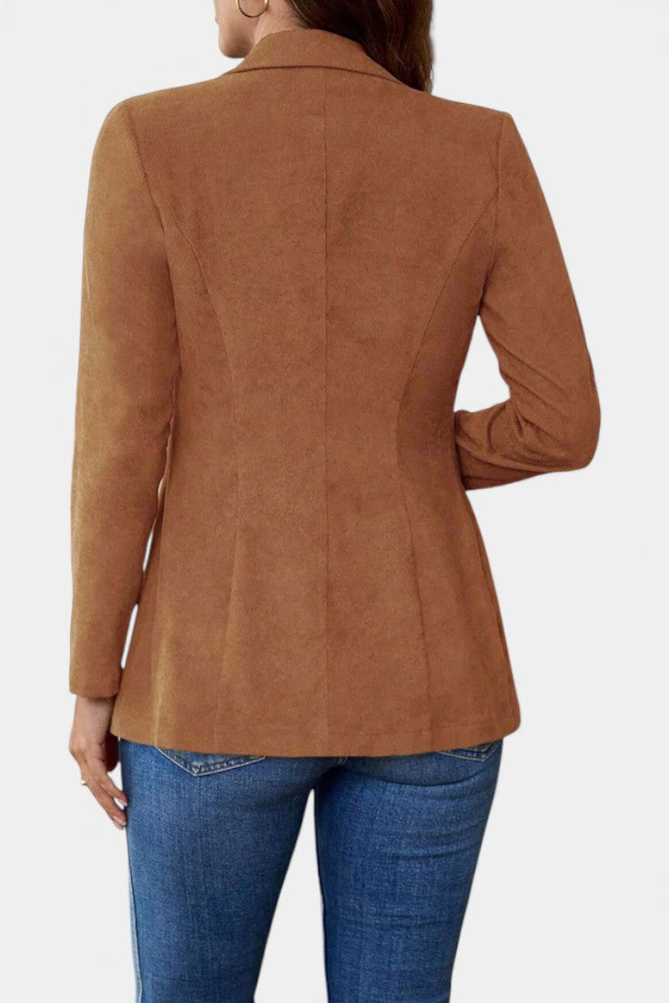 Rhéane Long Blazer with Notched Lapels and Single Button Closure