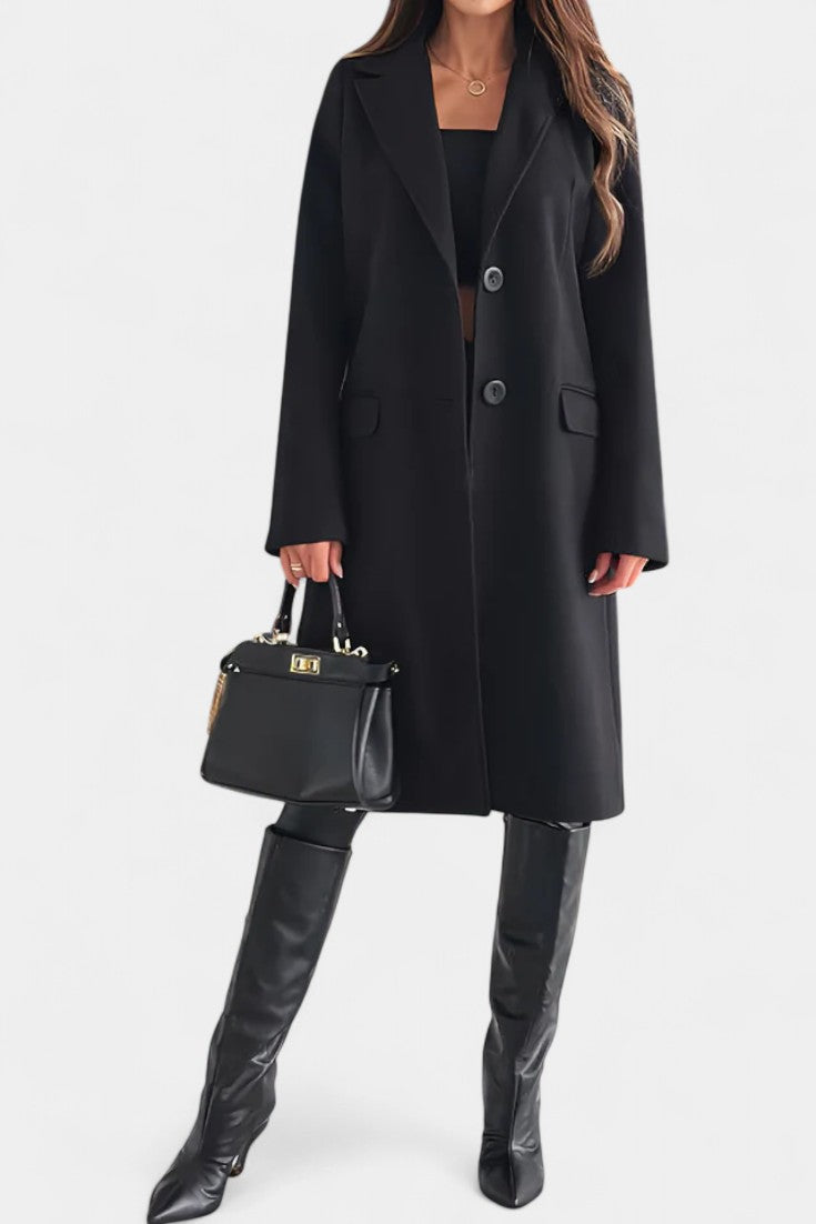 Armande Mid-Length Coat with Single Button and Notched Collar
