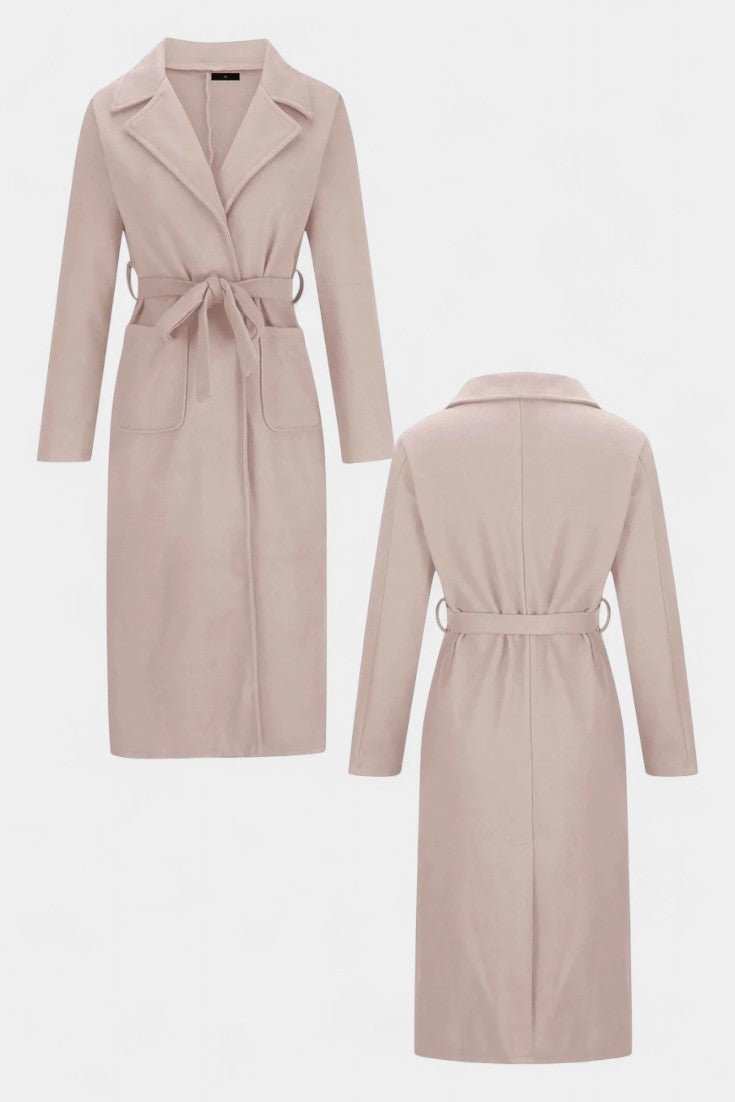 Capucine Belted Coat with Notched Collar and Pockets