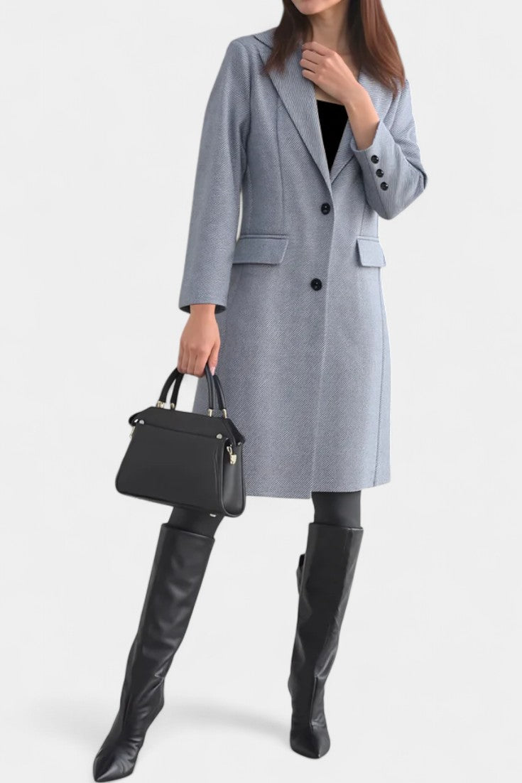 Armande Mid-Length Coat with Single Button and Notched Collar